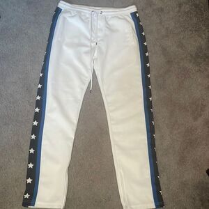 NEW Beautiful white blue and black jogger pants with zipper SIZE LARGE